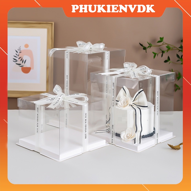 Hộp Mica Trong Đế Trắng Đựng Bánh Sinh Nhật Quà Tặng Quà Lưu Niệm