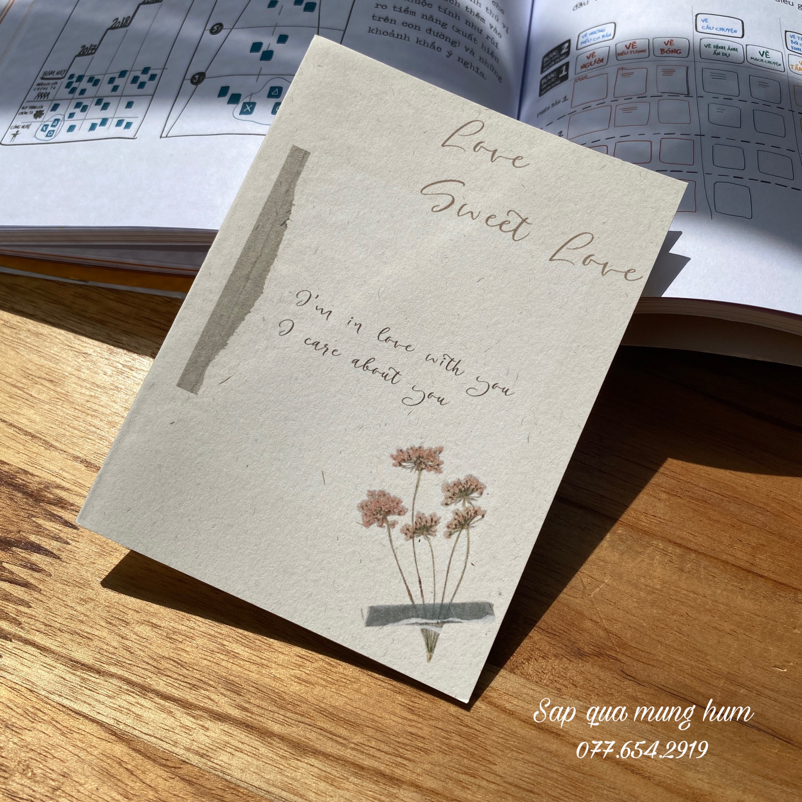 Thiệp chúc mừng cảm ơn & chia sẻ cảm xúc với người thương. Style kraft vintage & retro. Set thiệp đi kèm bao thư.