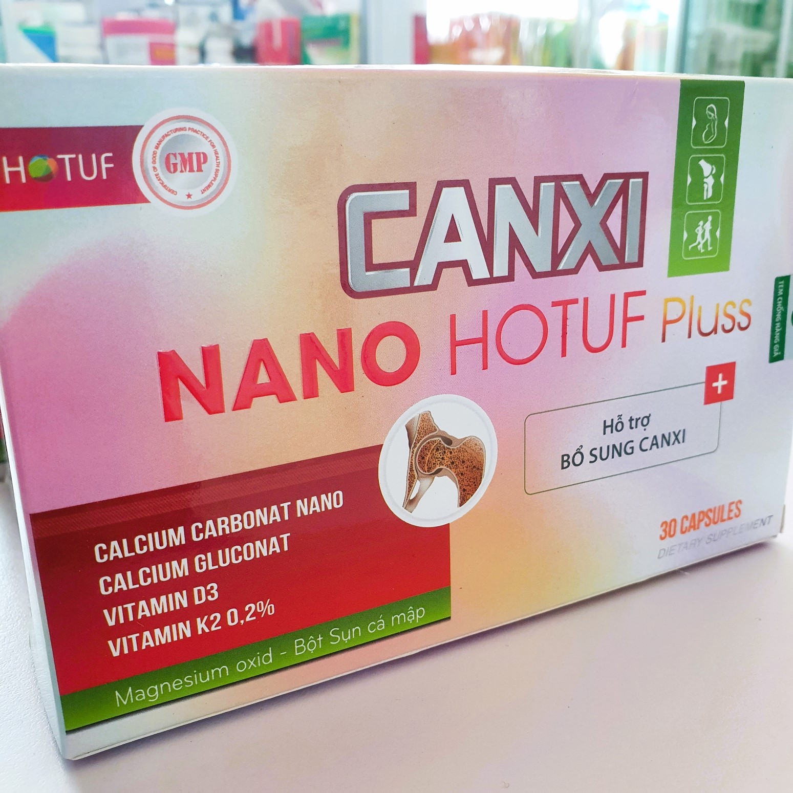 Canxi nano vitamin D3+K2 giảm nguy cơ loãng xương thiếu hụt canxi  CANXI NANO HOTUF Pluss Hộp 30 viên