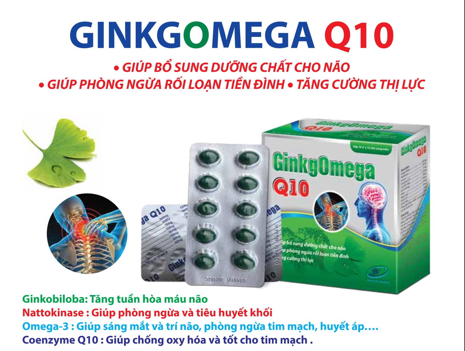 HOẠT HUYẾT DƯỠNG NÃO GINKGOMEGA Q10 - GIẢM ĐAU MỎI VAI GÁY - TÊ BÌ CHÂN TAY - RỐI LOẠN TIỀN ĐÌNH - TỐT CHO NÃO MẮT TIM - HỘP 100 VIÊN