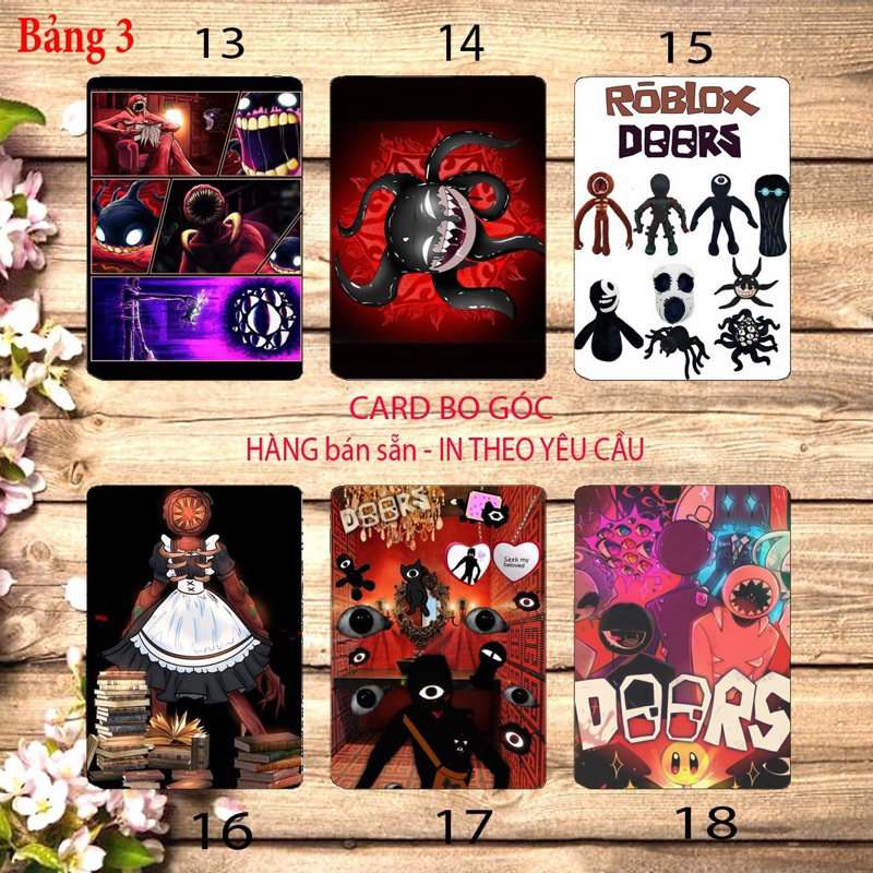 6 Ảnh card Roblox Doors Ambush figure seek hide Rush Eyes Halt Jack Glitch/ Thẻ card bo góc Sticker 