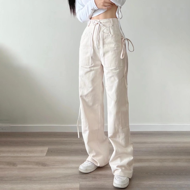 Quần Cargo Pants Nữ Ống Rộng Thiết Kế Túi ZIA Quần Kaki Dây Rút Cạp Cao Hot Trend TDSHOP 2 Màu Trắng