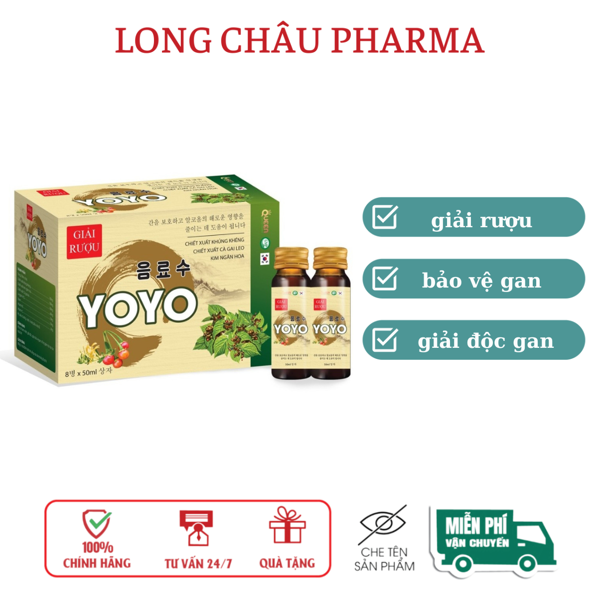 GIẢI RƯỢU YOYO giúp thanh nhiệt, giải độc, giúp bảo vệ gan, hỗ trợ giảm tác hại của rượu bia Hộp 8 c
