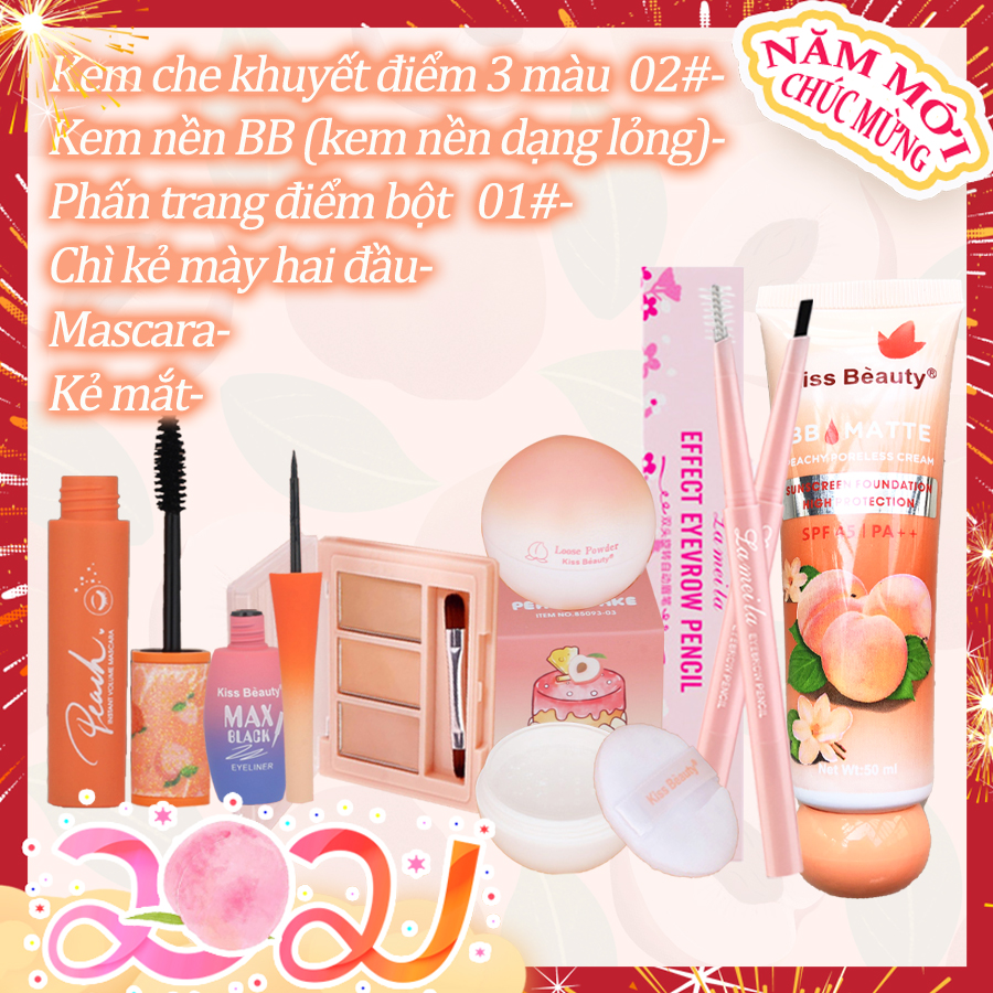 【Kiss Belle Shop】Bộ trang điểm mắt cá nhân KISS BEAUTY-6 món (Kem BB + Kem che khuyết điểm 3 màu + Phấn Phủ trang điểm bột+Chì kẻ mày + Kẻ mắt + Mascara)