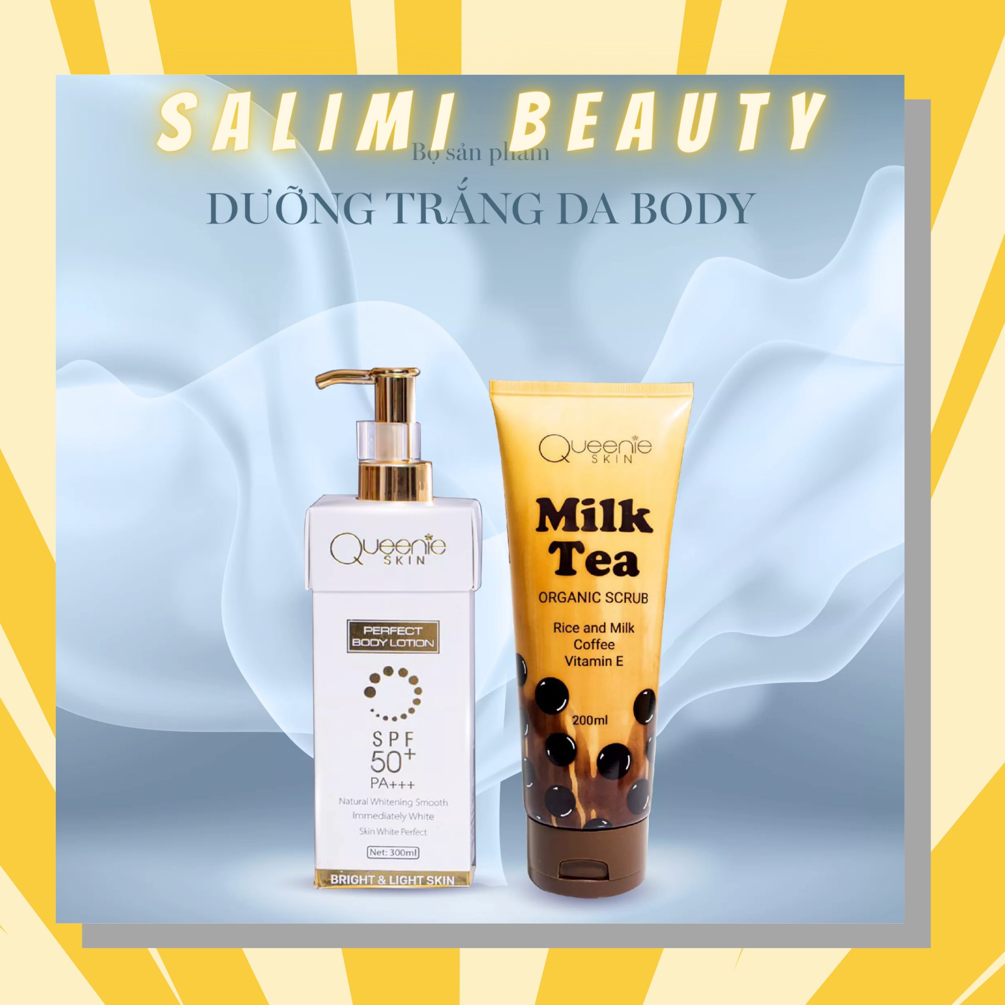 Combo Truyền Trắng Chân Lông Tẩy Tế Bào Chết Queenie Skin - Kích Trắng Body Cao Cấp - Dưỡng Da Trắng Hồng Tự Nhiên Chống Nắng Bảo Vệ Da Chống Lại Tia Uv Hiệu Quả Ngăn Ngừa Lão Hóa Trắng Bật Tông Sau Lần Đầu Sử Dụng