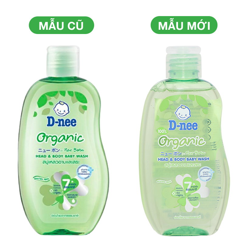 Dầu tắm gội toàn thân em bé D-nee Organic 180ml (Xanh lá) - Màu cũ và màu mới