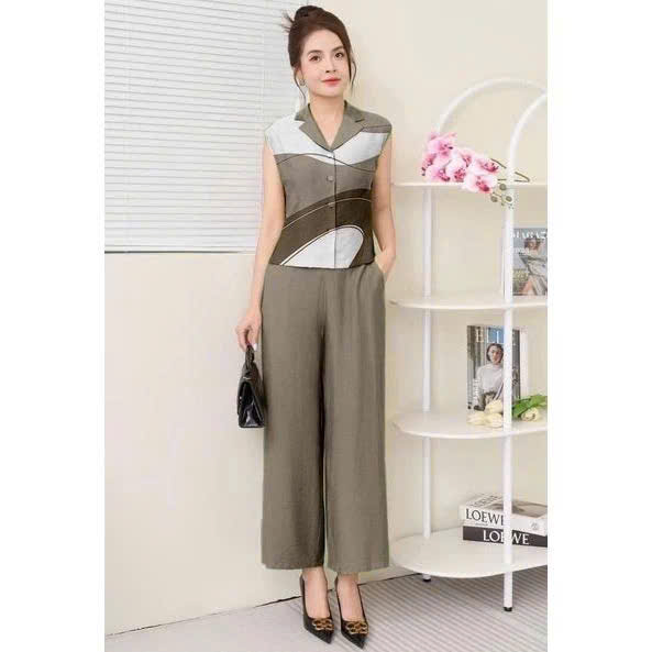 Set Đồ Nữ Công Sở Set Bộ Sang Chảnh Cổ Vest Thời Trang Trung Niên CT4