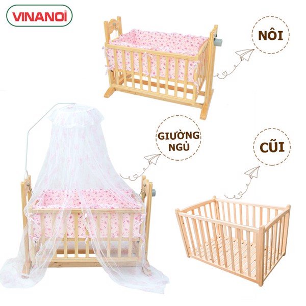 NÔI GỖ TỰ ĐỘNG THẦN ĐỒNG CAO CẤP CHO BÉ VINANOI - VNN201 - MÀU TỰ NHIÊN - THIẾT KẾ 3 TÍNH NĂNG TIỆN ÍCH VỪA LÀM NÔI RU TỰ ĐỘNG GIƯỜNG CHO BÉ SƠ SINH VỪA LÀM CŨI CHO BÉ CHƠI - BẢO HÀNH CHÍNH HÃNG 1 NĂM - SẢN XUẤT TẠI VIỆT NAM