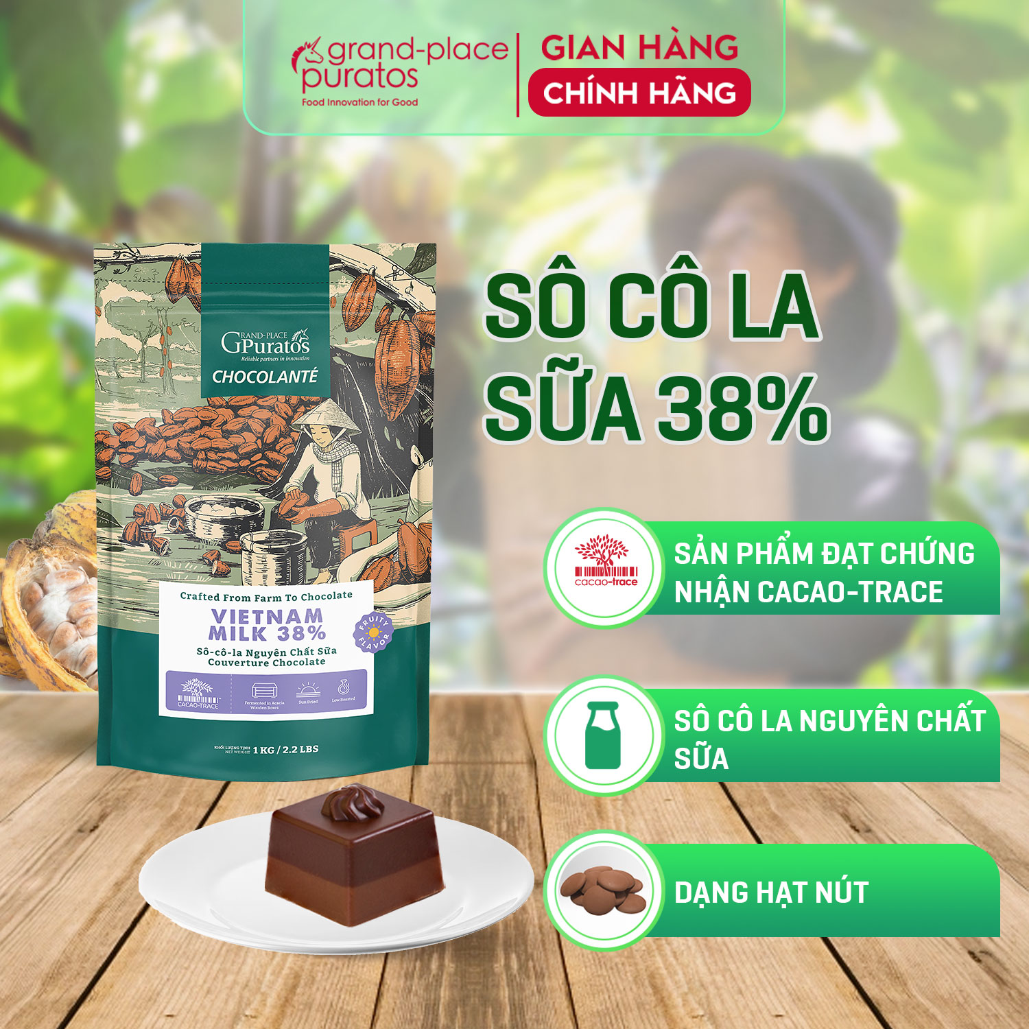 [Chỉ Giao HCM] Socola Nguyên Chất Sữa 38% Puratos Grand-Place VN - 1kg
