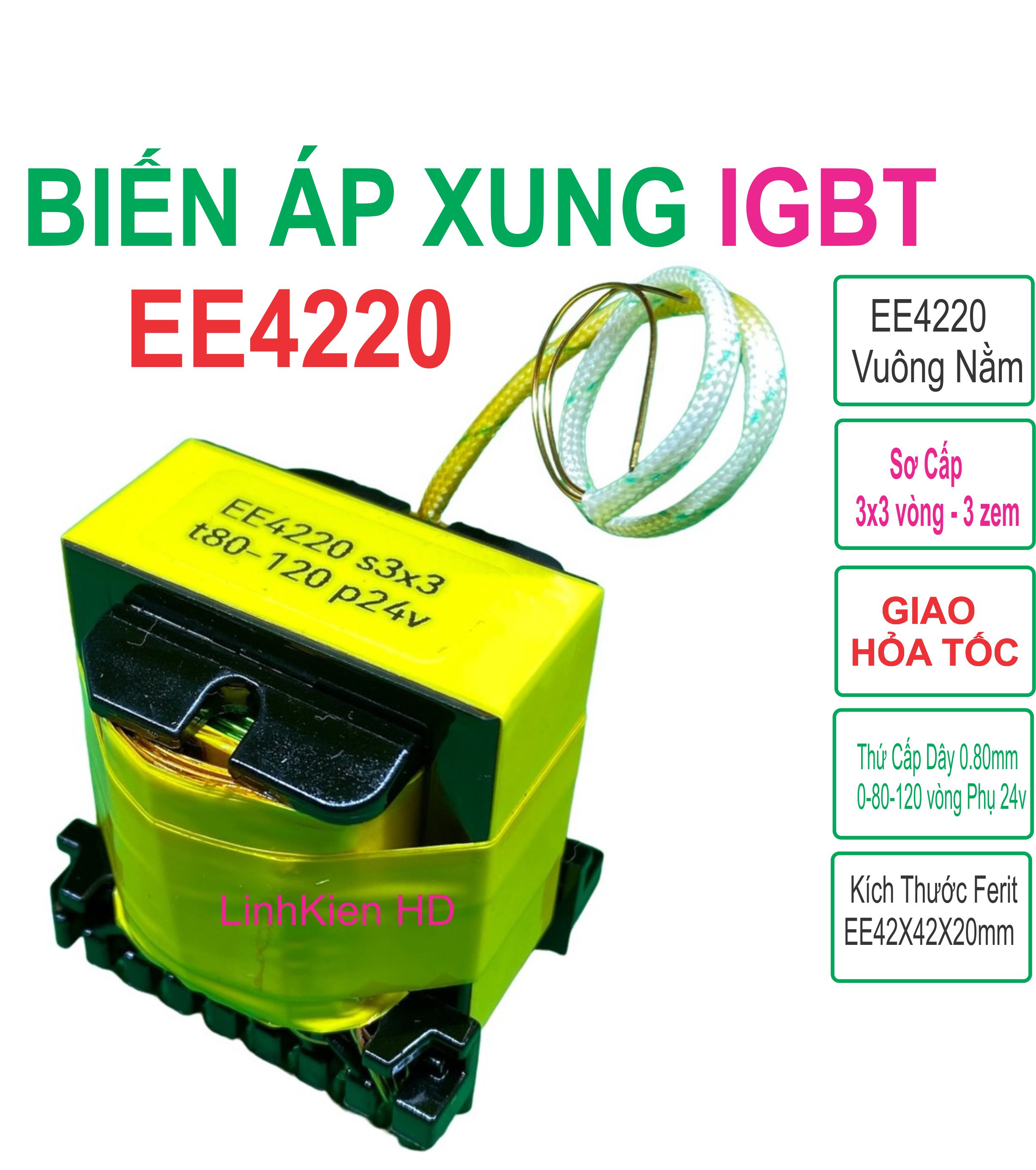 Biến áp xung E4220 VUÔNG ( Có nguồn phụ 24v dùng cho IGBT ) LinhKien HD