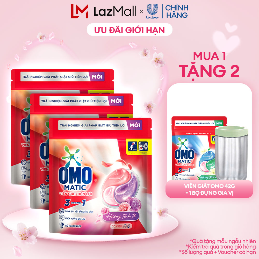 (Livestream) - Combo 3 túi viên giặt tiện lợi OMO 3 trong 1 Hương Tinh Tế/Tươi Mát 30-50 viên/túi (b