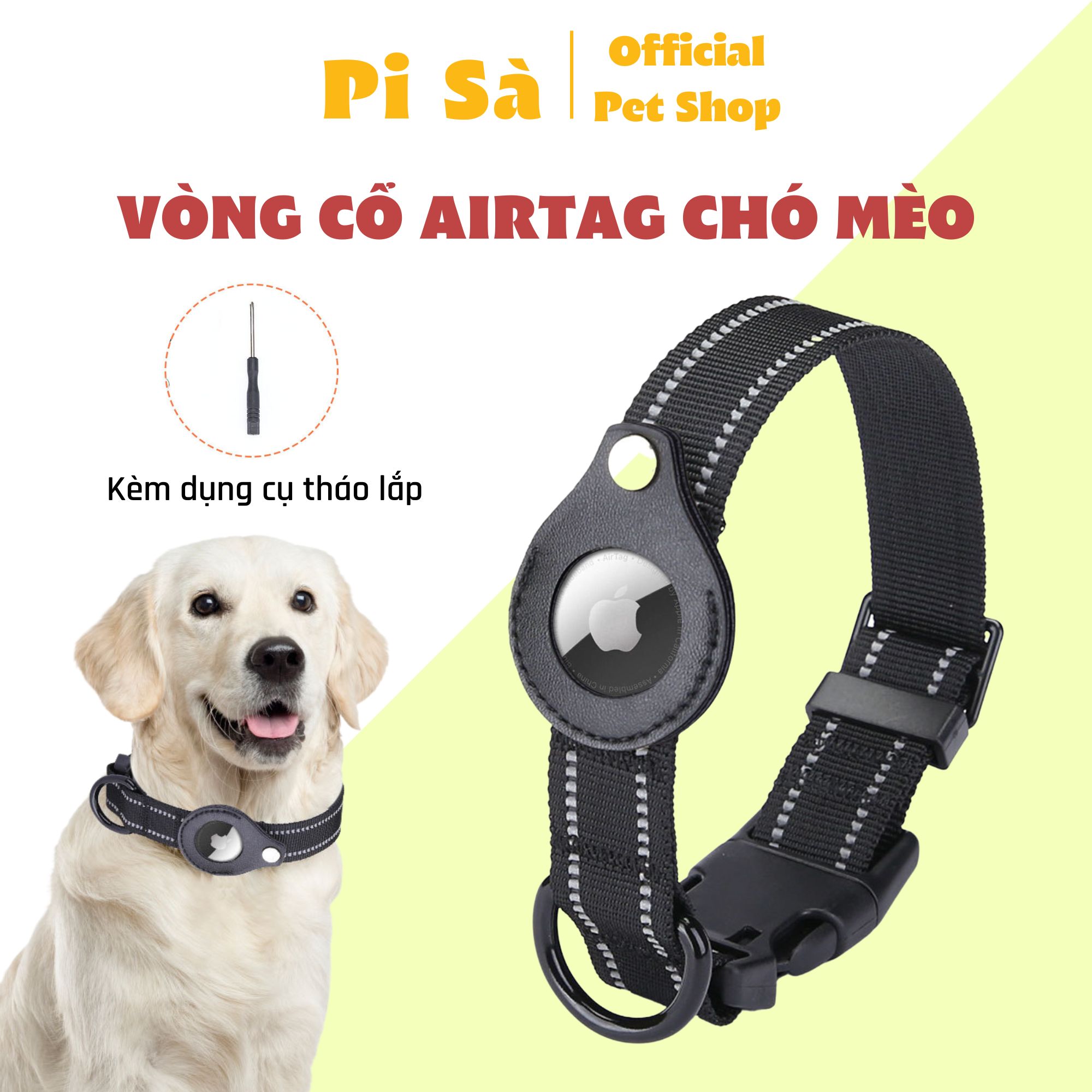 Vòng cổ Airtag cho chó mèo (Không kèm Airtag) - Vòng cổ có chỗ gắn định vị Airtag cho thú cưng tặng 