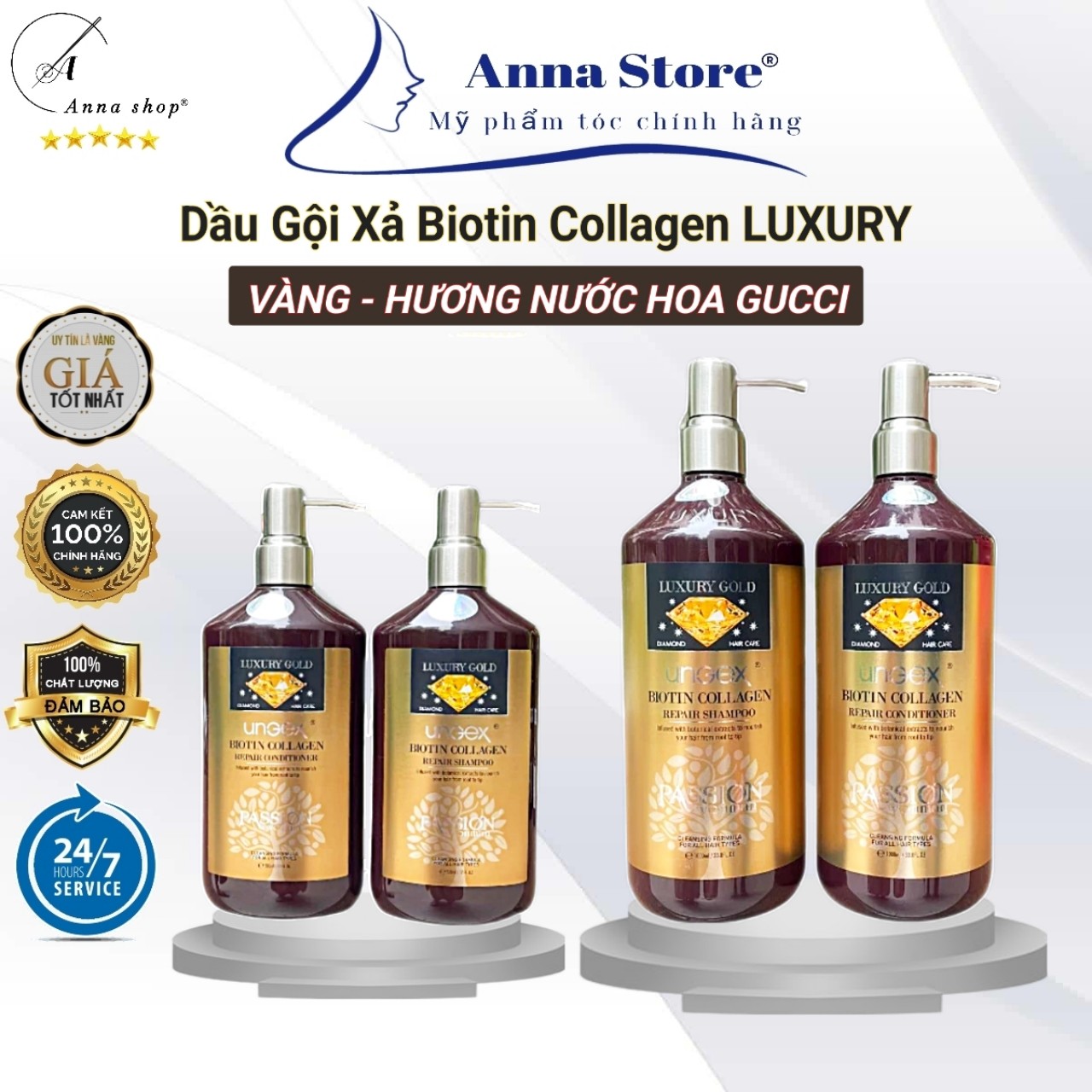 Dầu Gội Xả Cao Cấp BIOTIN COLLAGEN LUXURY Gội Xả Phục Hồi Siêu Mượt Hương Nước Hoa - 1000ml