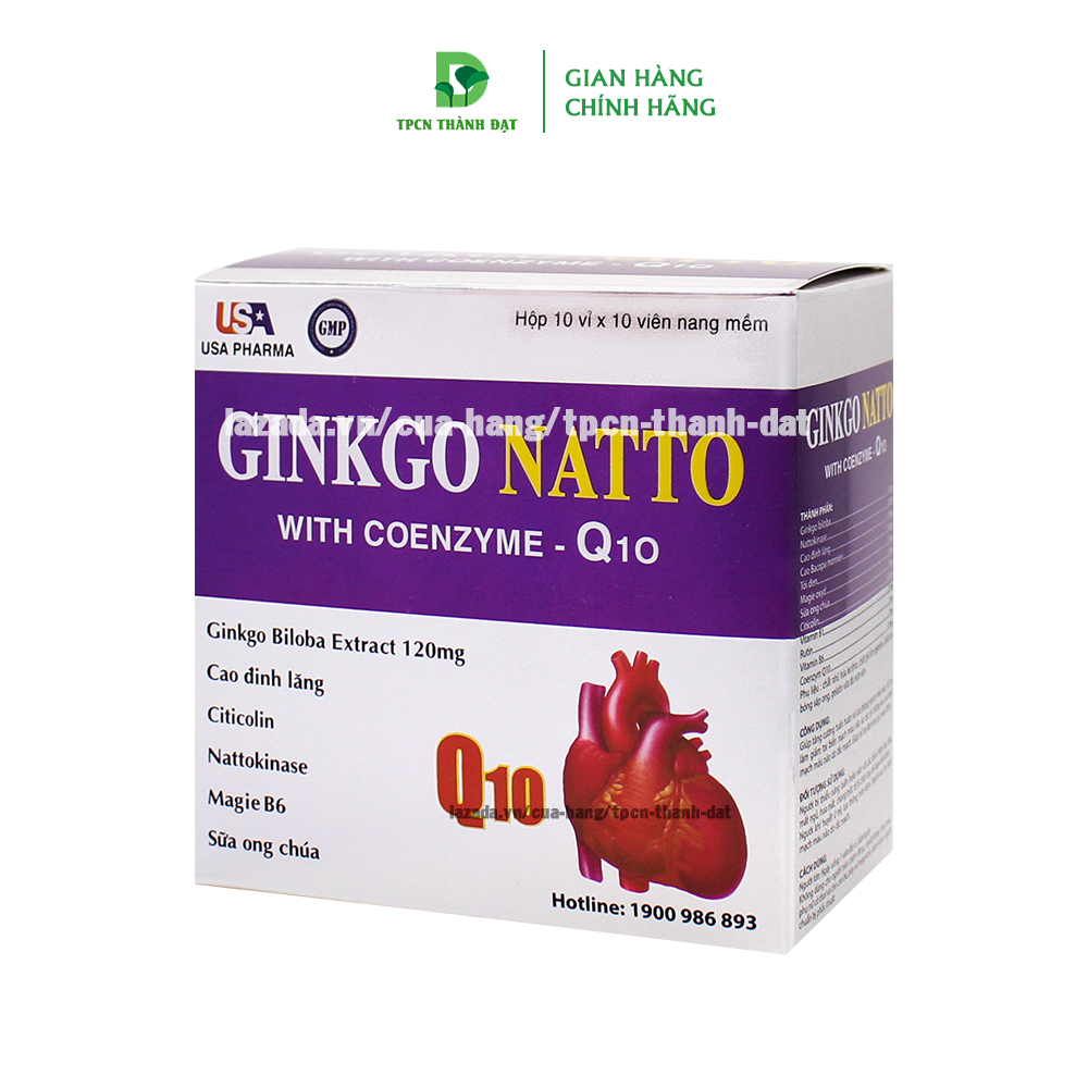 [120 tím] Viên uống Ginkgo Nato CoQ10 hỗ trợ giúp tăng cường lưu thông máu não hoạt huyết dưỡng não 