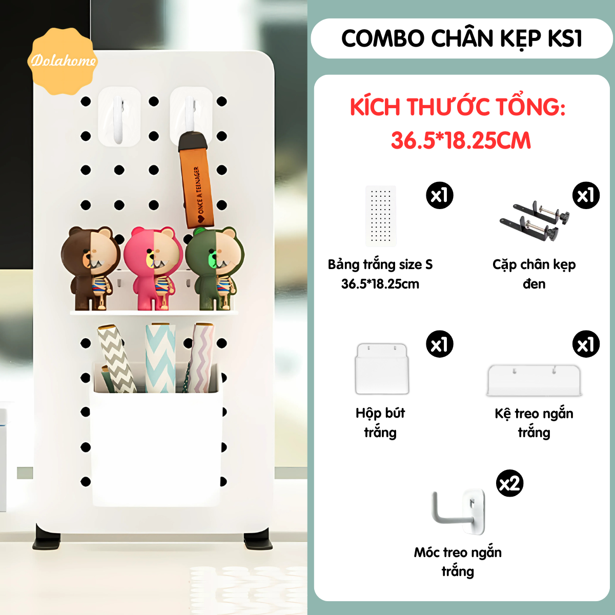 Bảng lỗ Pegboard Dola Home cao cấp kẹp bàn tiết kiệm diện tích không khoan tường để bàn phím tai nghe đồ dùng làm việc