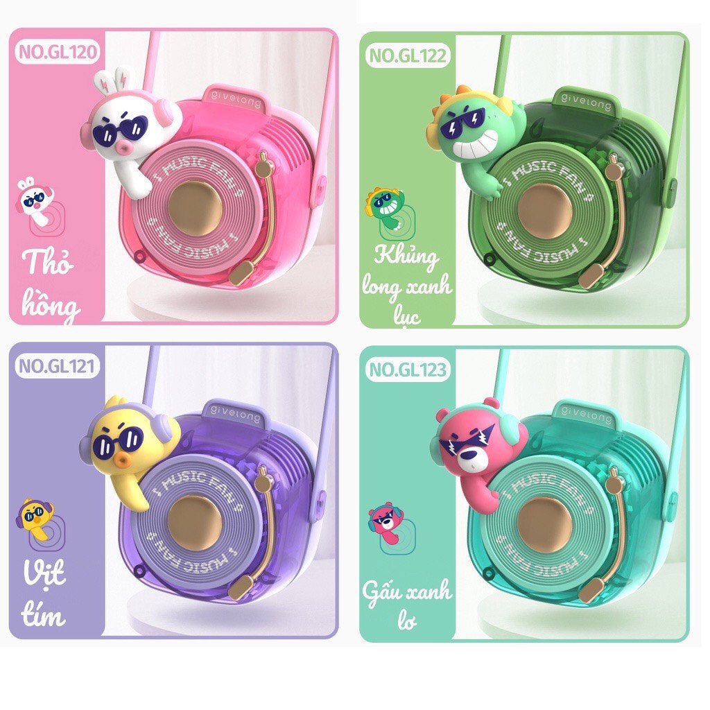 Quạt Mini Đeo Cổ Dễ Thương Hình DJ Cute Không Cánh Thiết Kế Nhỏ Gọn Siêu Nhẹ Không Gây Mỏi Cổ Dùng P