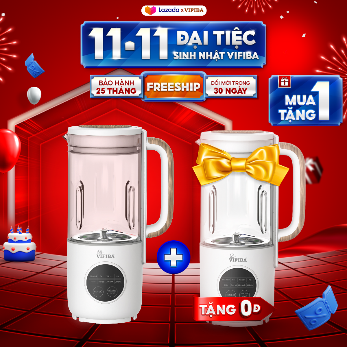 [MUA 1 TẶNG 1]Máy Xay Sữa Hạt Eiko VIFIBA đa năng 1L Lưỡi Dao 10 Cánh 8 Chức Năng Module VFB-PB106 m