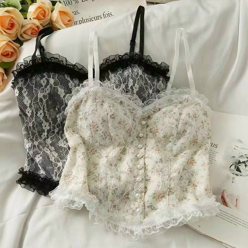 Áo ren viền bèo cúc ngọc tiểu thư