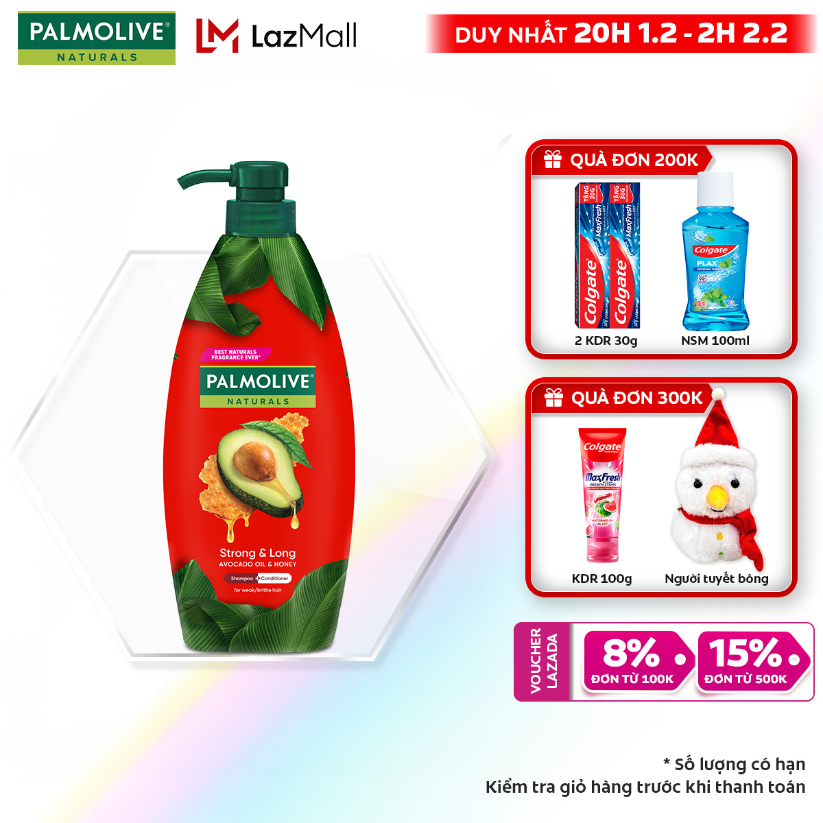 [Chỉ 20H 1.2 - 2H 2.2_Áp Voucher giảm thêm 15%]Dầu gội Palmolive kèm xả 2-trong-1 chiết xuất thiên n