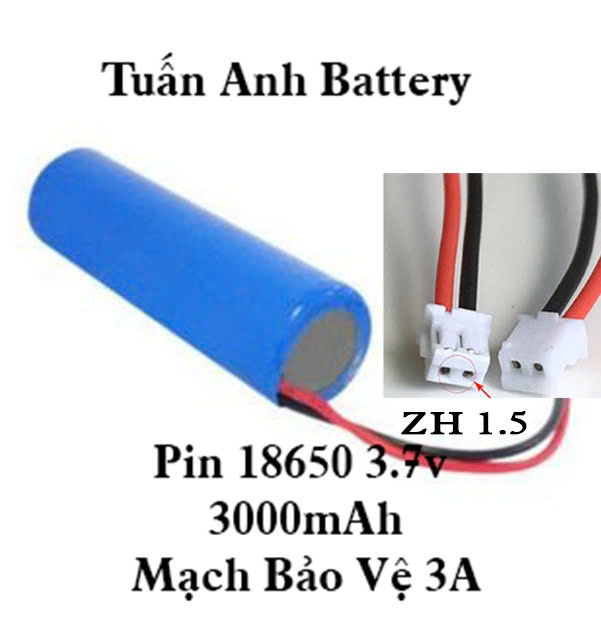 Pin sạc 18650 3.7 - 4.2v 3000mah Kèm Jack PH 2.0 Và Mạch Bảo Vệ 3A dùng cho đèn tích điện loa mini q