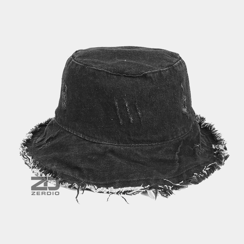 Nón vành tròn Mũ bucket jean rách nam nữ phong cách cá tính
