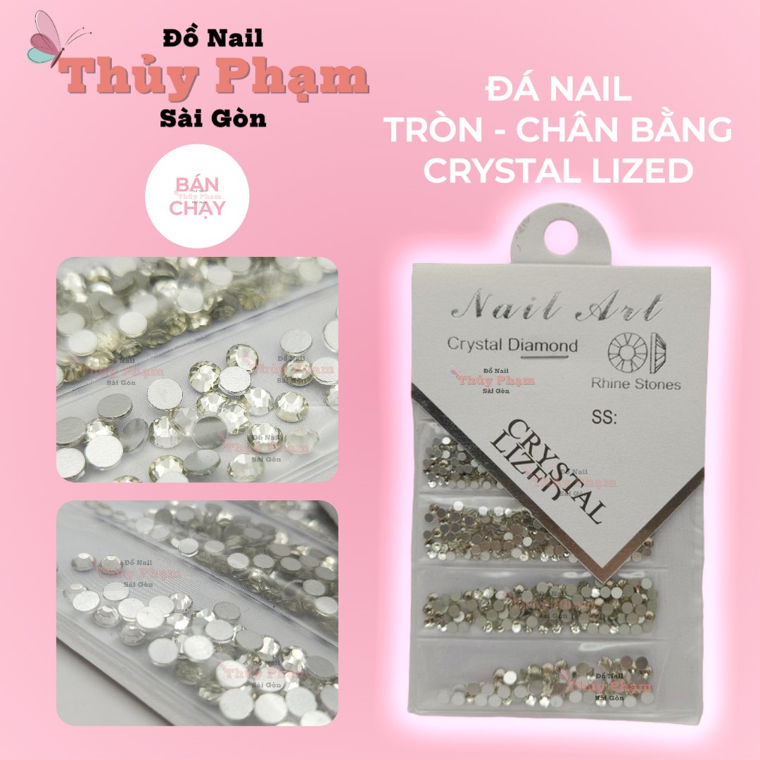 Đá Nail Tròn Chân Bằng Siêu Sáng Lấp Lánh Crystal Lized - Đá đính nail tròn chân ngang