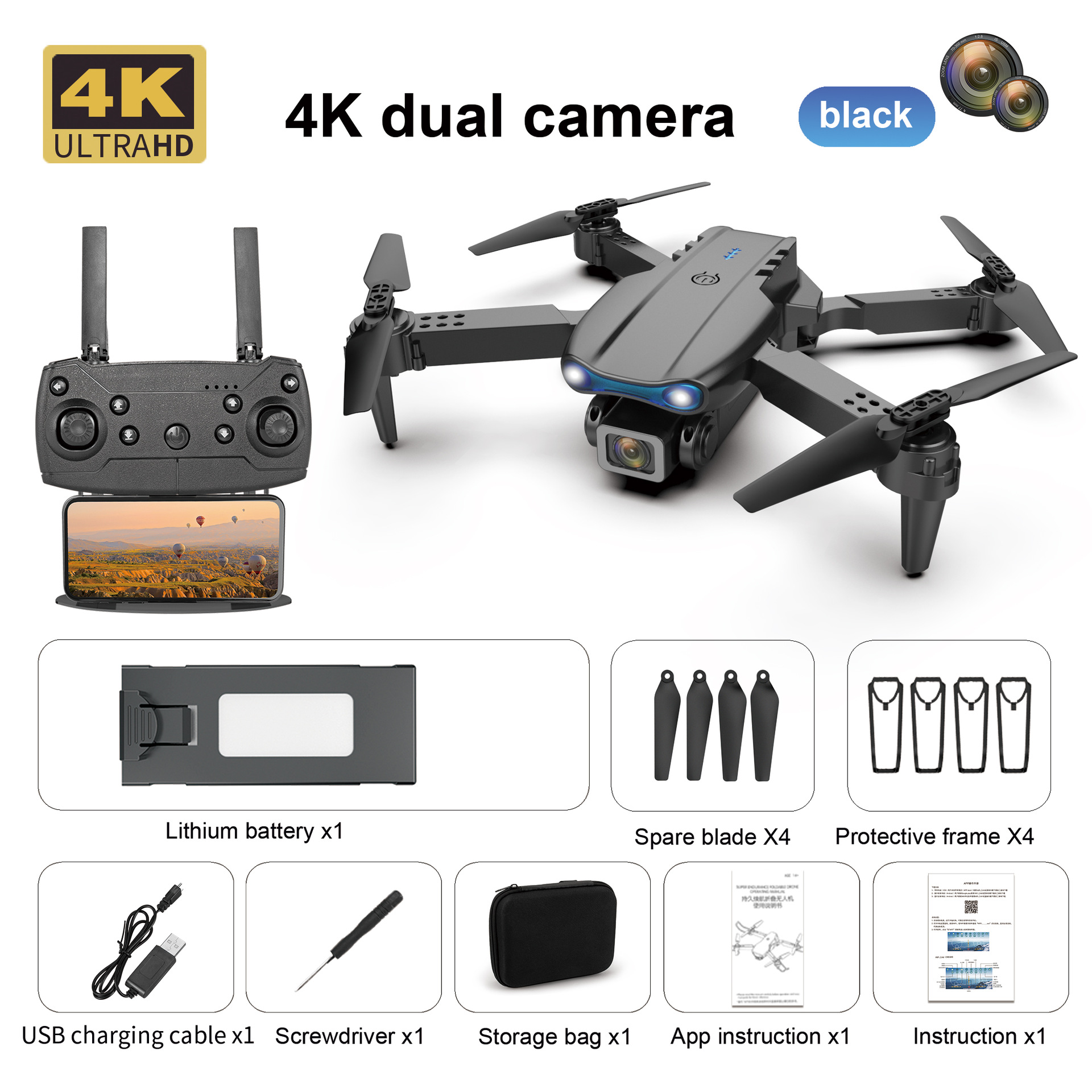 Flycam E88 E99 Pro drone 4K HD camera kép HD 1080p hỗ trợ WiFi drone có thể tự do chuyển đổi góc nhìn Tránh chướng ngại vật thông minh