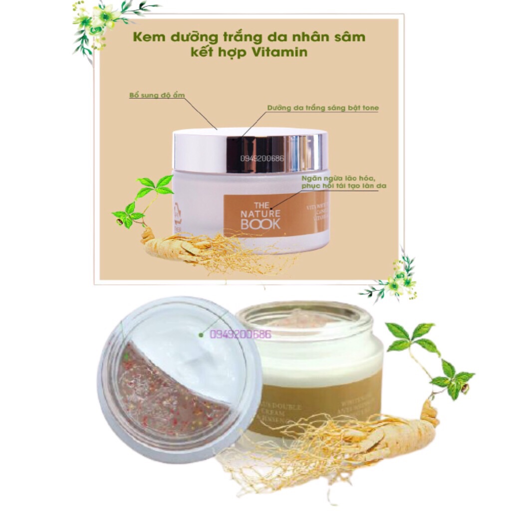 [Giảm Giá]Kem Dưỡng Trắng Ngày Và Đêm The Nature Book Bật Tone Trắng Mịn Tự Nhiên 50G [Tặng 5 Mặt Nạ] Cho Mọi Loại Da