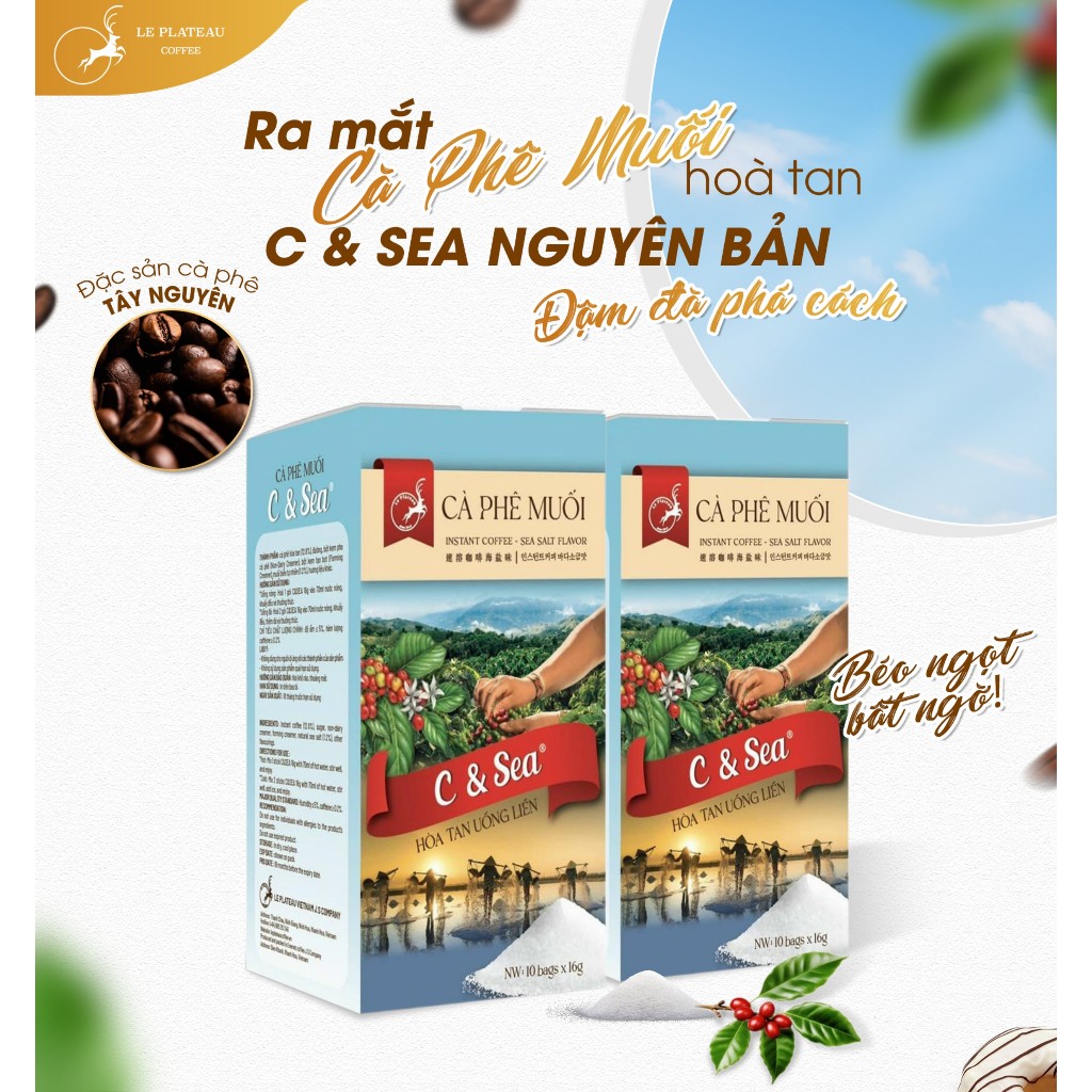 Combo 2 hộp Cà Phê Muối Chuẩn Vị Huế Cà Phê Hòa Tan Loại Đặc Biệt Thơm Ngon Tiện Lợi - C&amp; Sea Le Plateau Coffee