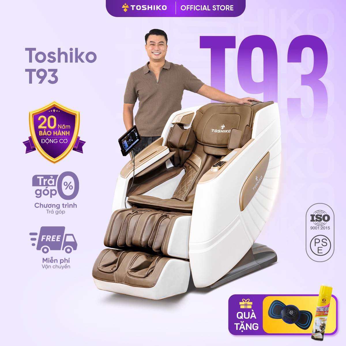 Ghế massage toàn thân Toshiko T93 sở hữu tính năng dò tìm huyệt đạo công nghệ Nhật Bản đa dạng bài m