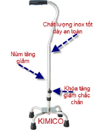 Gậy Tập Đi 4 Chân Tay Cong Lucass - Gậy Chống Cho Người Già