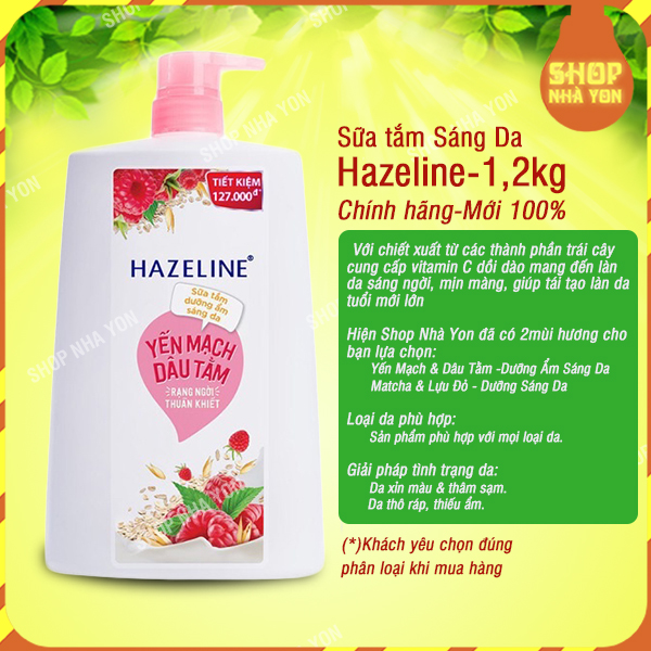 Hazeline Sữa Tắm Yến Mạch Dâu Tằm Làm Sáng Da Cấp Ẩm Dưỡng Da Trị Mụn Lưng Giàu Vitamin C 12Kg