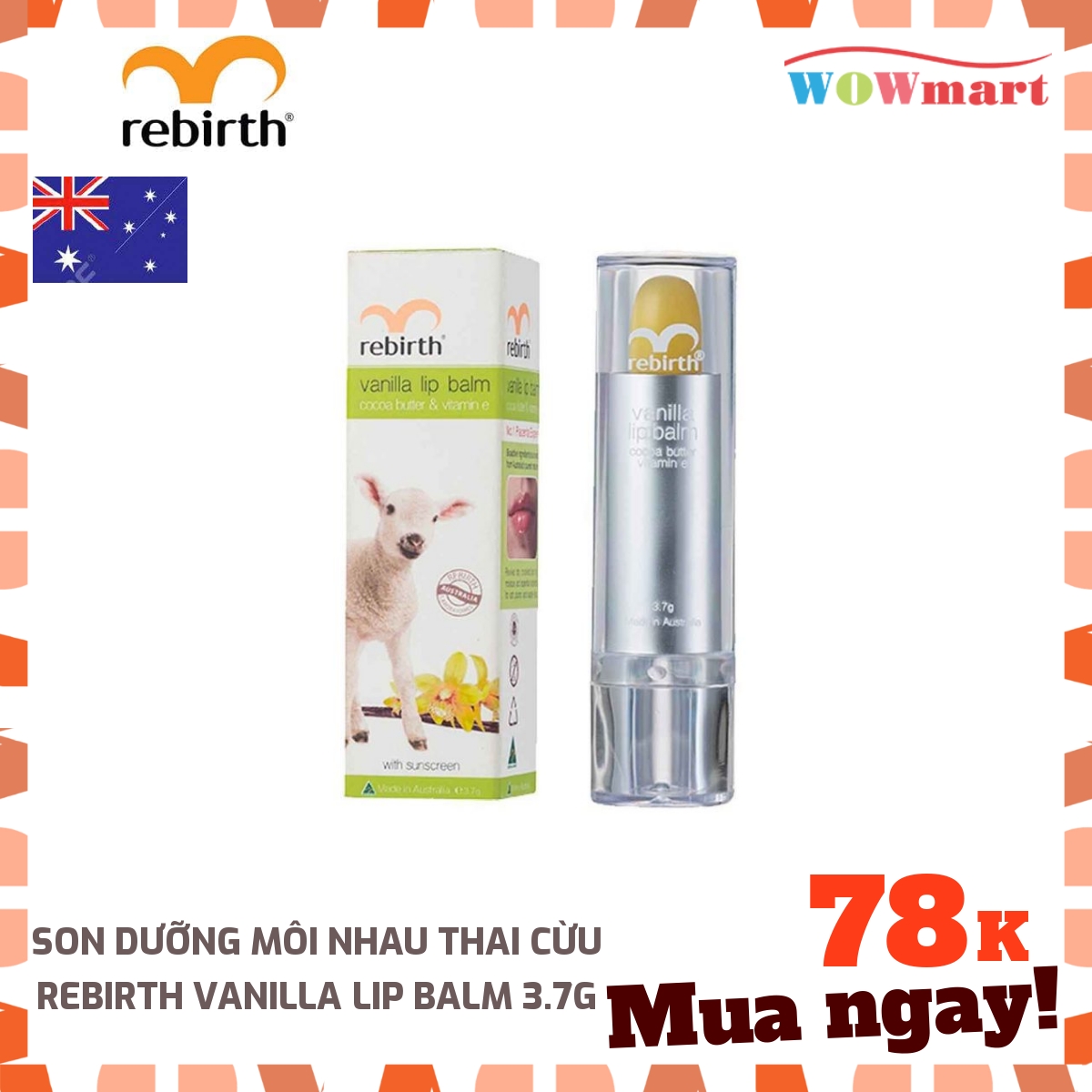 [HCM]Son dưỡng môi nhau thai cừu Rebirth Vanilla Lip Balm 3.7g