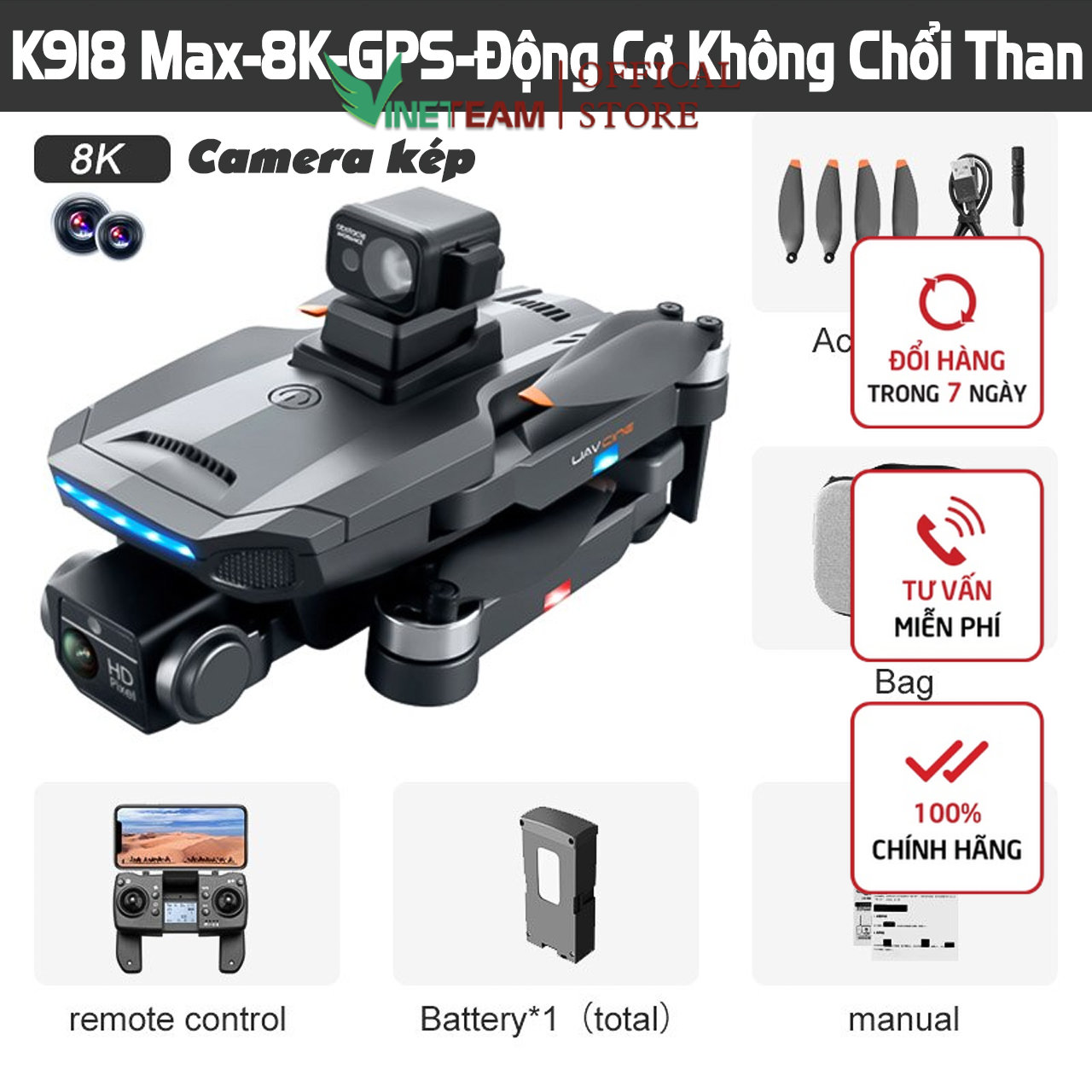 Flaycam K918 Max G.P.S Cảm Biến Tránh Vật Cản - Máy Bay Điều Khiển Từ Xa 4 Cánh - Drone Camera 8k