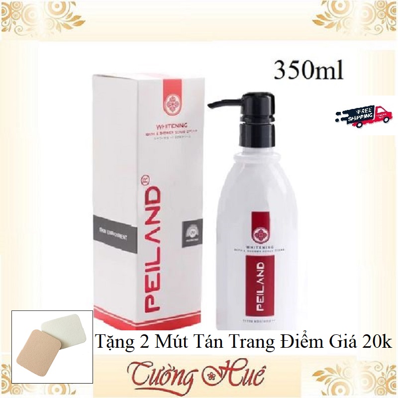 Sữa Tắm Có Hạt Peiland Dưỡng Trắng Tẩy Da Chết - 350Ml ( Tặng 2 Mút Tán Trang Điểm )