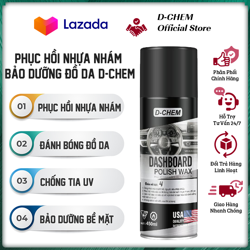 Chai Xịt Phục Hồi Nhựa Nhám D-Chem 450ml-380g Chính Hãng Dưỡng Đánh Bóng Nhựa Nhám Ô Tô Xe Máy