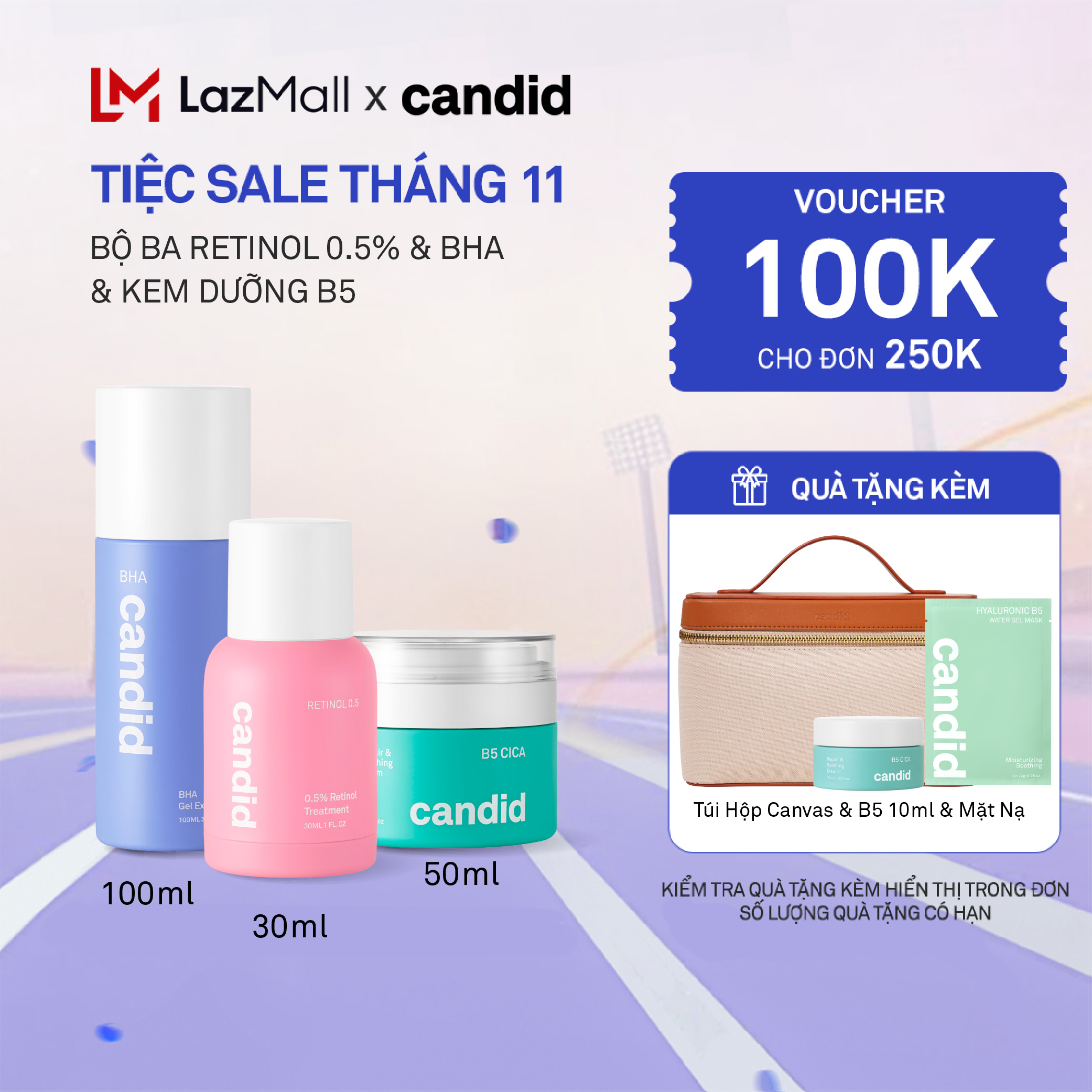 [HÀNG ĐẶT TRƯỚC] Bộ Ba Hỗ Trợ Cải Thiện Và Phục Hồi Da Candid Retinol 0.5% 30ml & Kem Dưỡng B5 Cica 