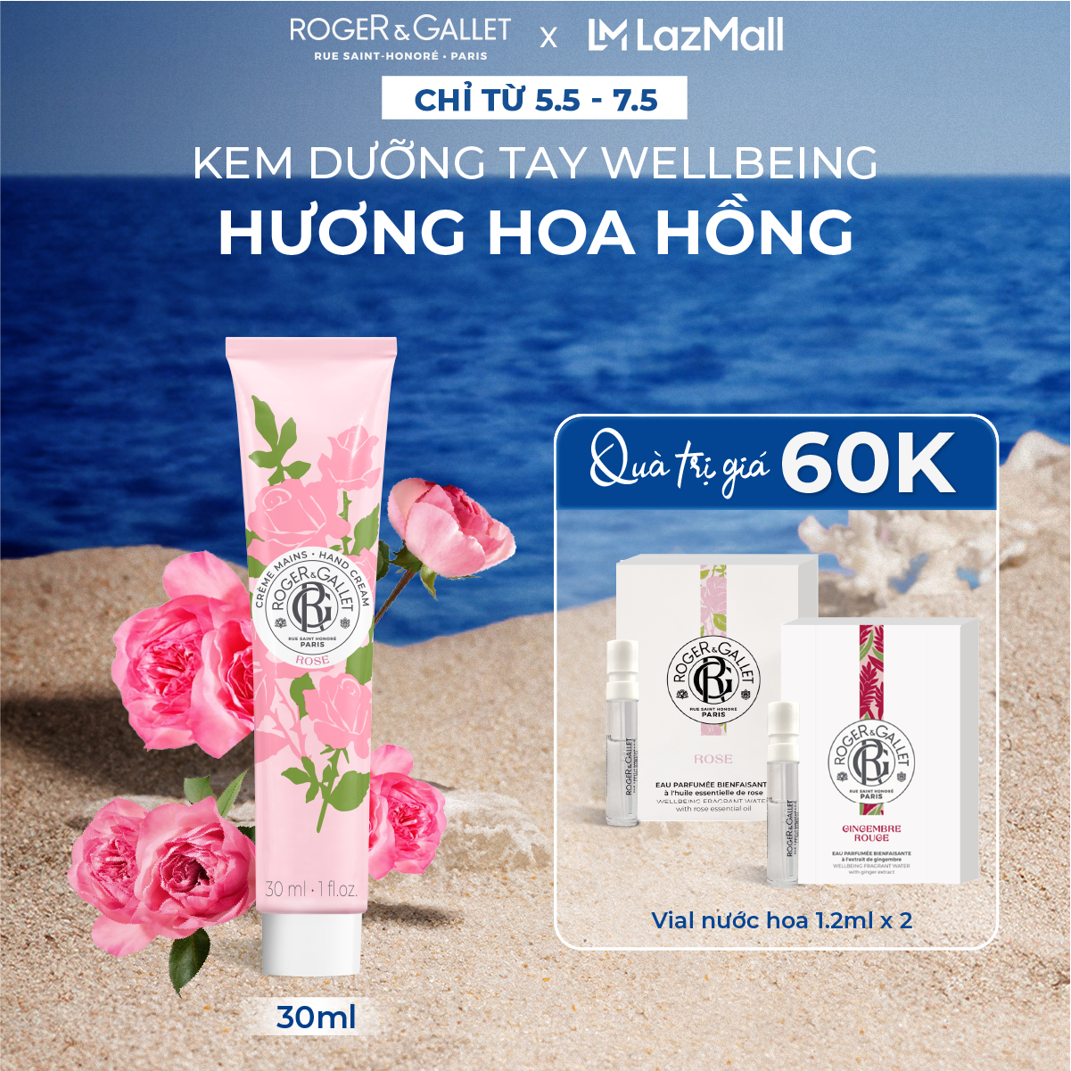 Kem dưỡng tay Wellbeing hương hoa hồng Roger&Gallet Rose 30ml