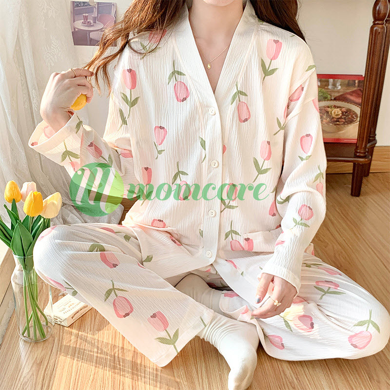 Pijama bầu Xô Nhật thô đũi cực mát XN55 - Pijama sau sinh cho con bú ti mùa hè thu đông - Đồ bộ bầu 