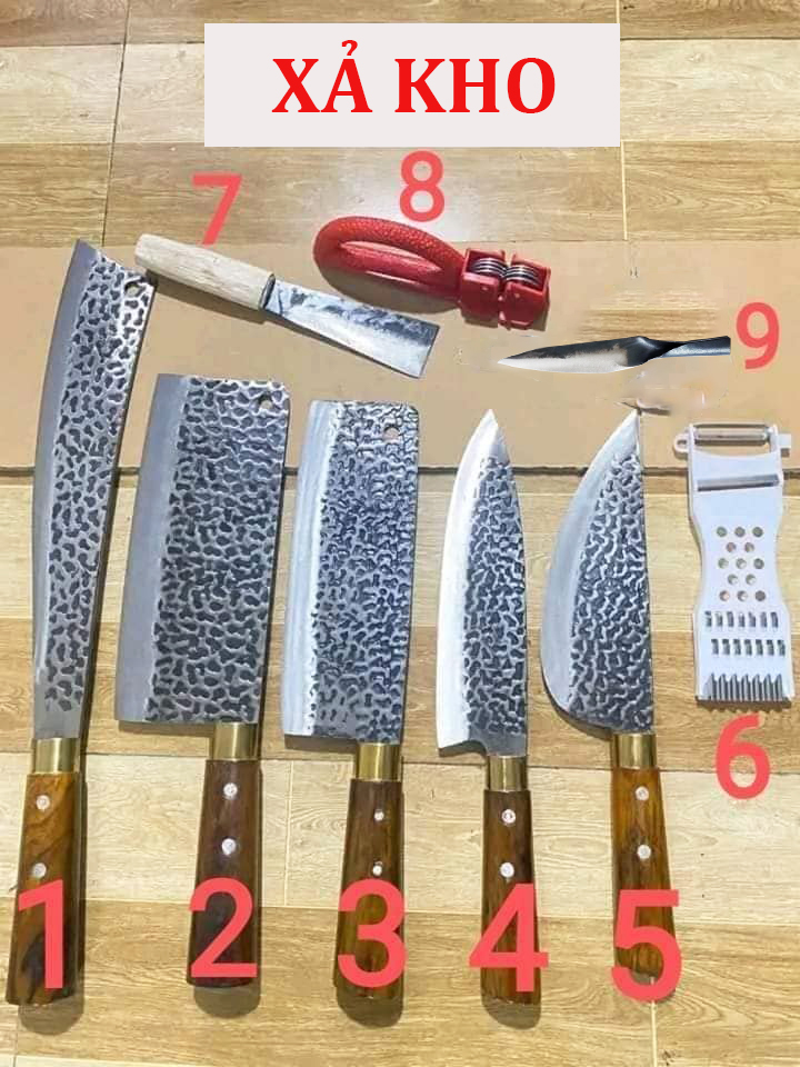 Dao bộ dao nhà bếp Dao 9 món làm bằng thép nhíp ô tô chuyên chặt xương thái thịt phát cây ( HÀNG XỊN) CAO CẤP