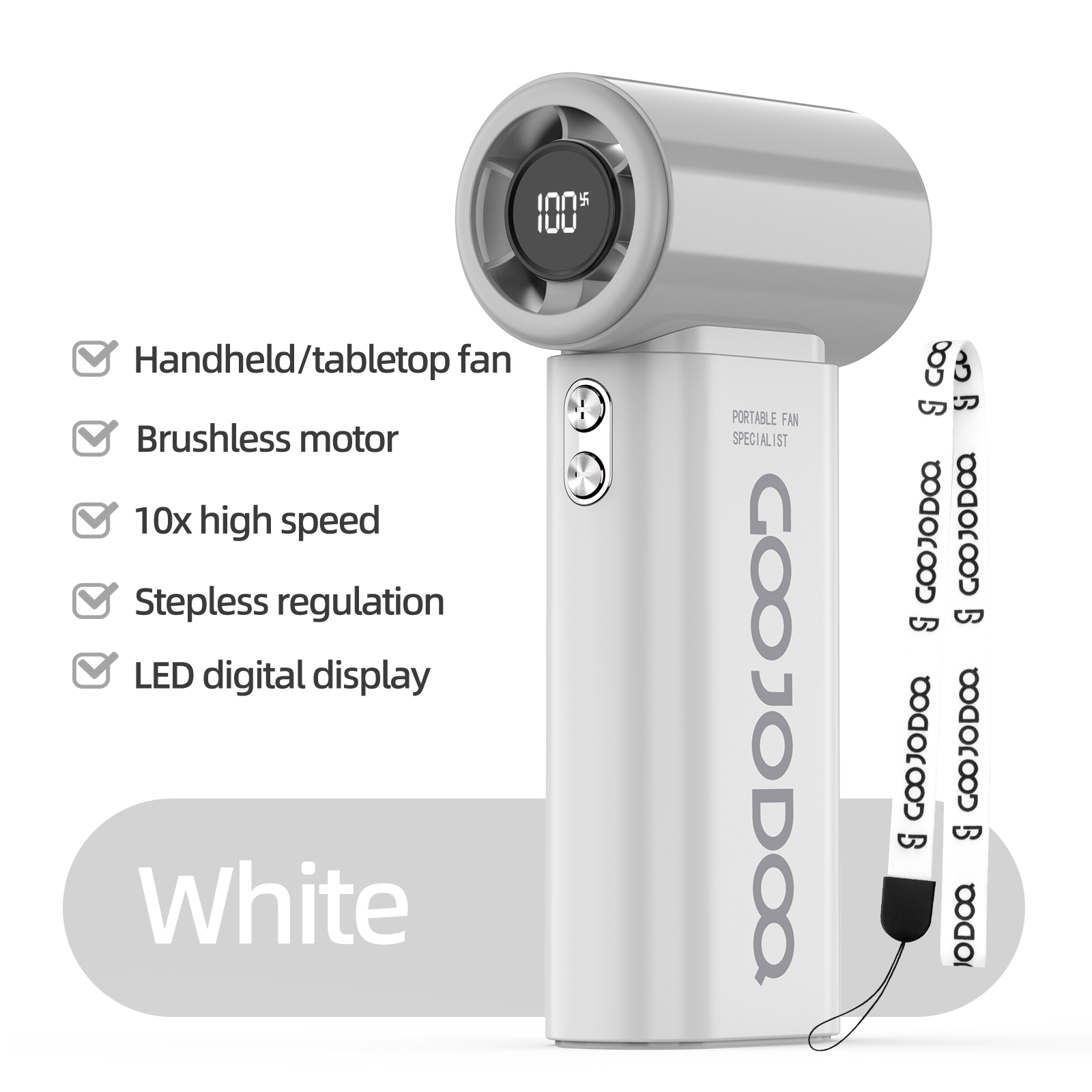 Goojodoq Quạt mini cầm tay siêu mạnh quạt tích điện mini 4000 mAh quạt mini sạc điện sạc nhanh 1.5h 