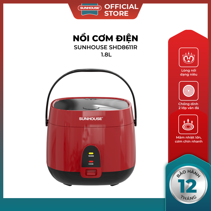 Nồi cơm điện Sunhouse SHD8611 - 1.8L, Chống dính 2 lớp, Màu xanh