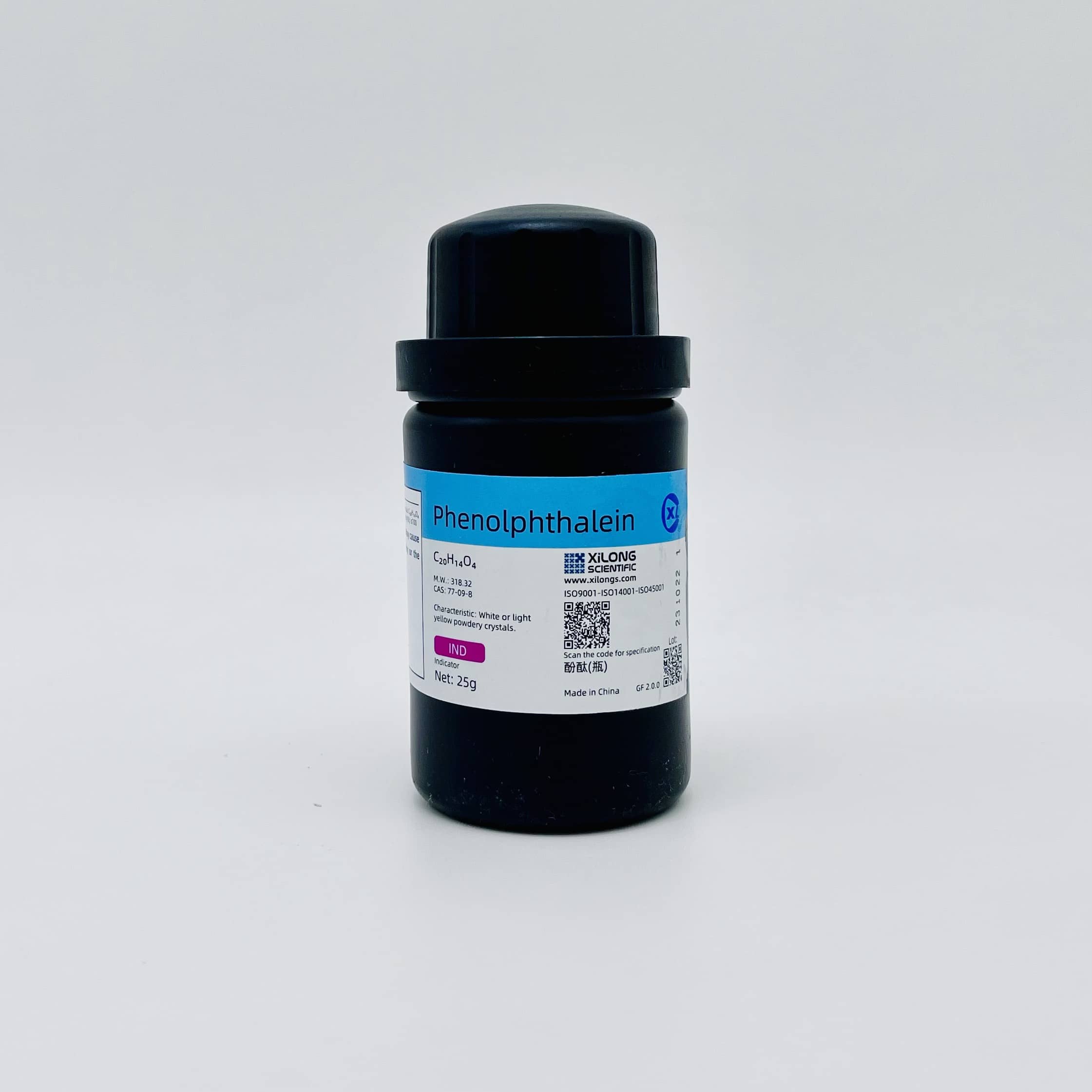 Hóa Chất Phenolphthalein Indicator (C20H14O4 Chai 25G Xilong Cas: 77-09-8)