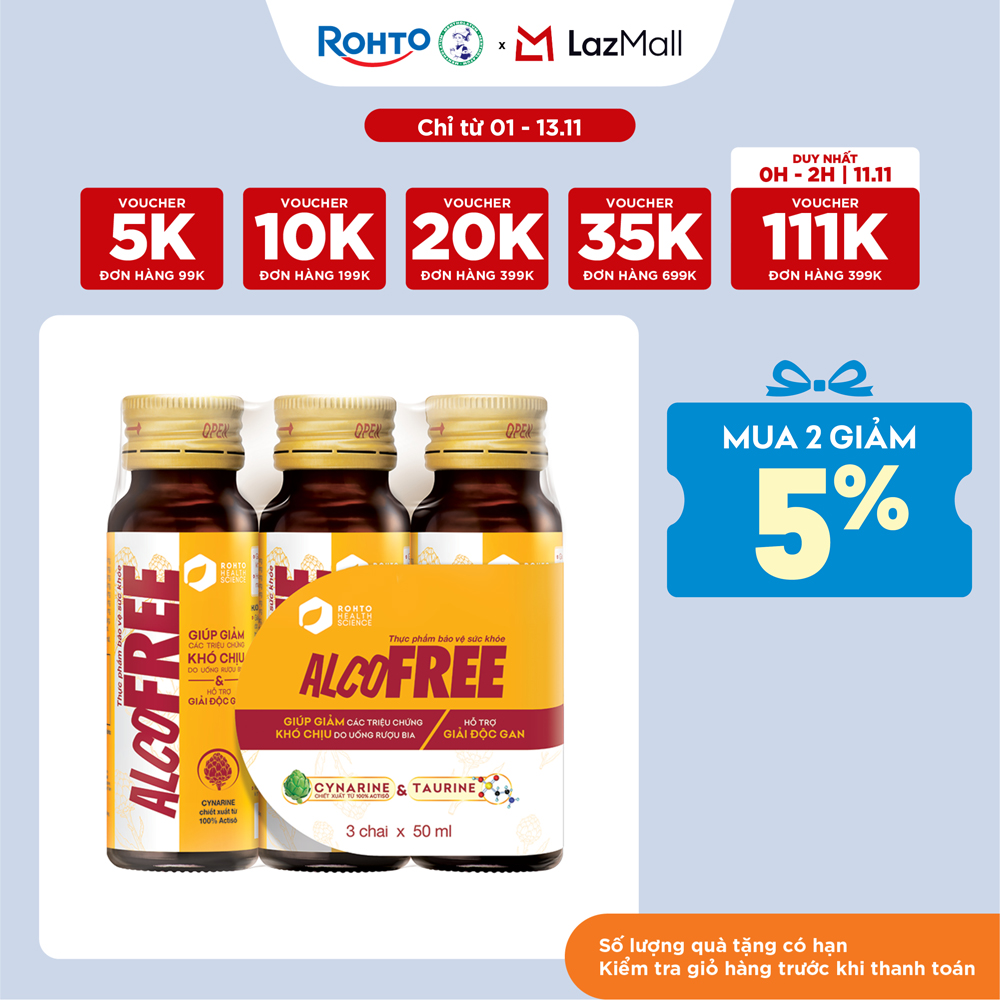 Nước uống giải rượu thải độc gan Alcofree lốc 3 chai x 50ml