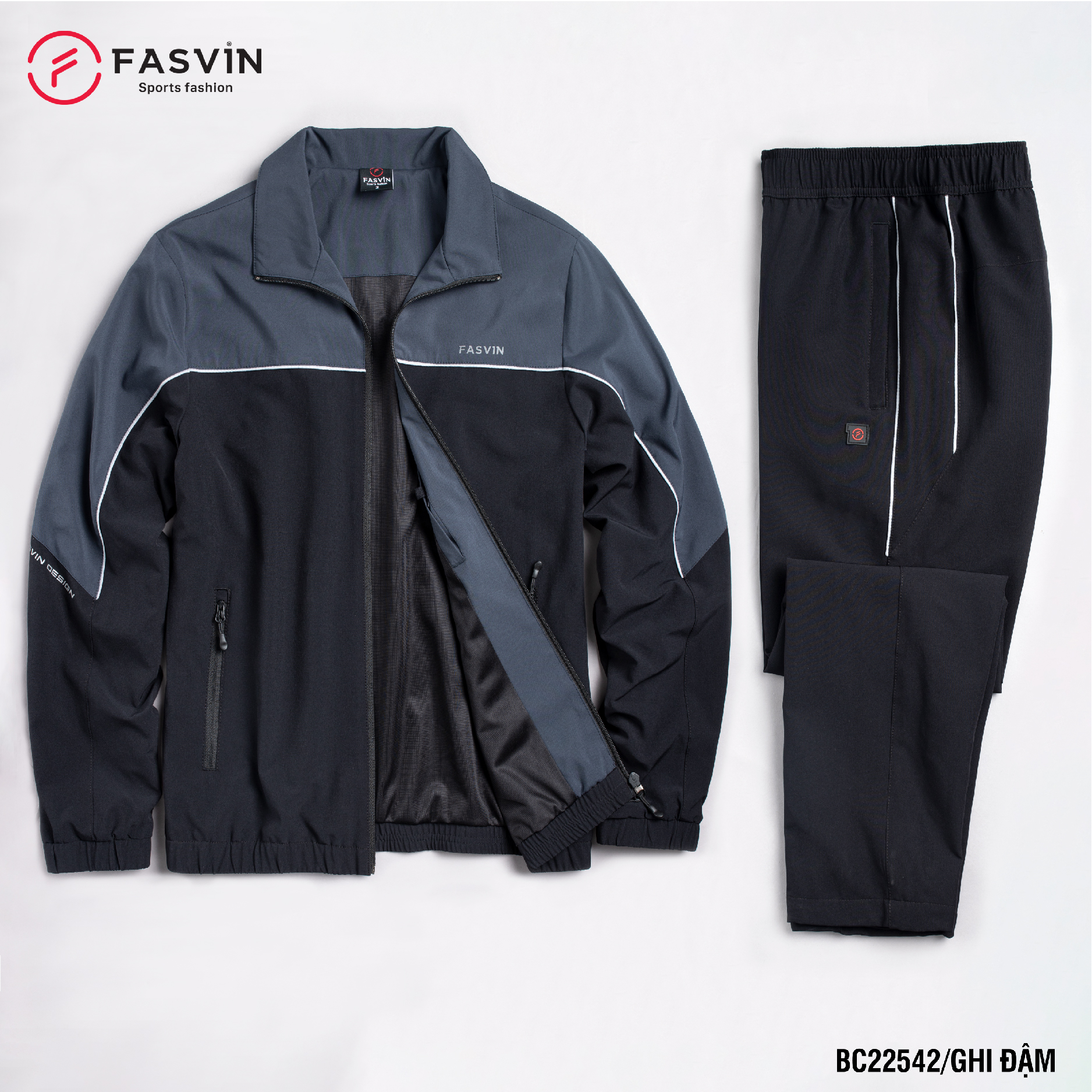 Bộ quần áo gió nam 2 lớp FASVIN BC22542.HN vải thể thao cao cấp lót lưới hàng chính hãng
