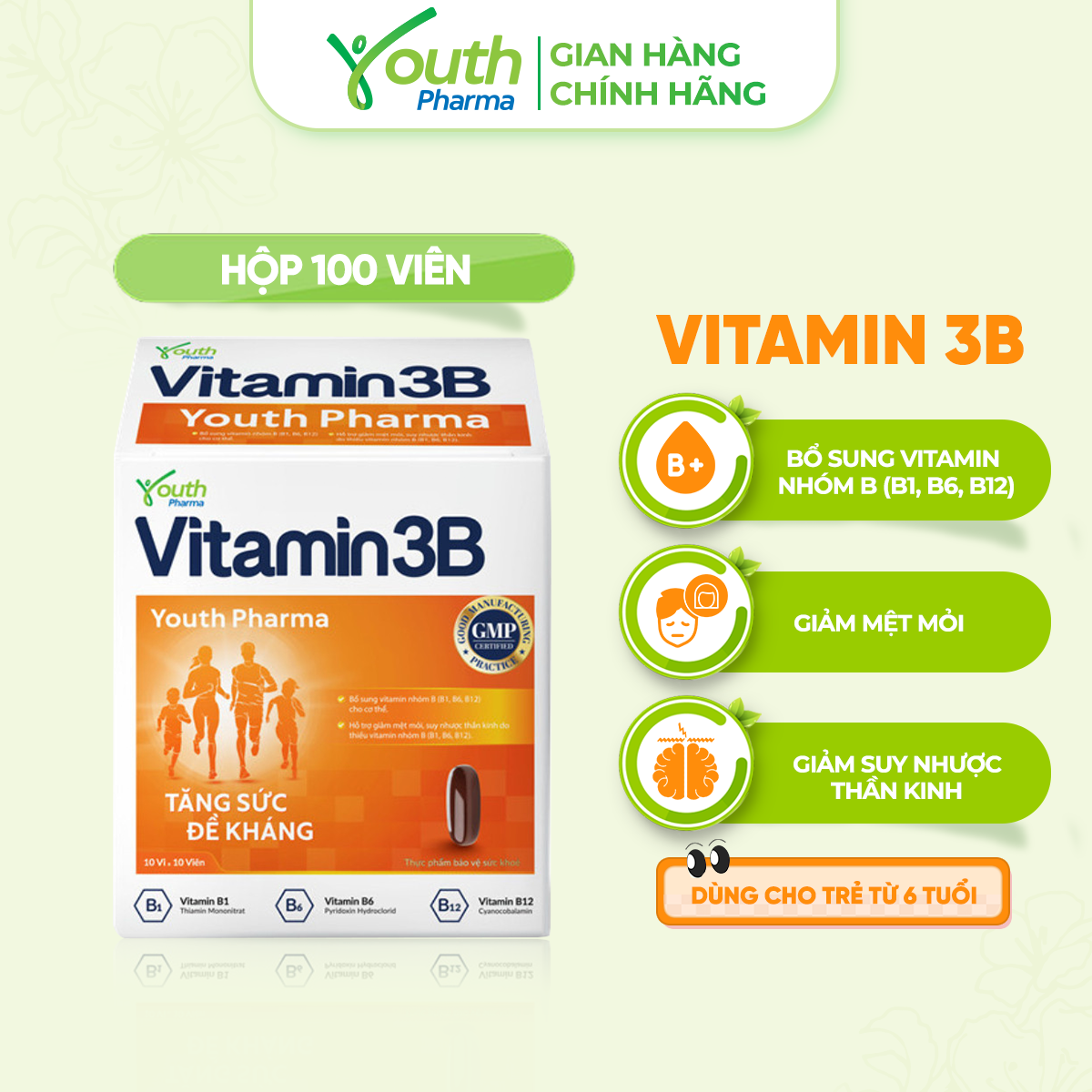 VITAMIN 3B 10X10 (Hộp 100 Viên) - Bổ sung vitamin nhóm B (B1 B6 B12) cho cơ thể. - Hỗ trợ giảm mệt mỏi suy nhược thần kinh