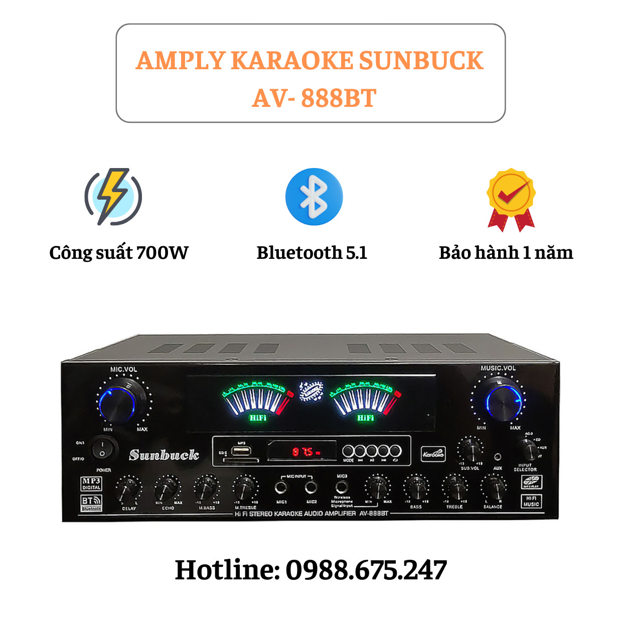 Amply Sunbuck 888BT đánh nhạc cực xịn âm thanh cực đỉnh amply karaoke có kết nối bluetooth