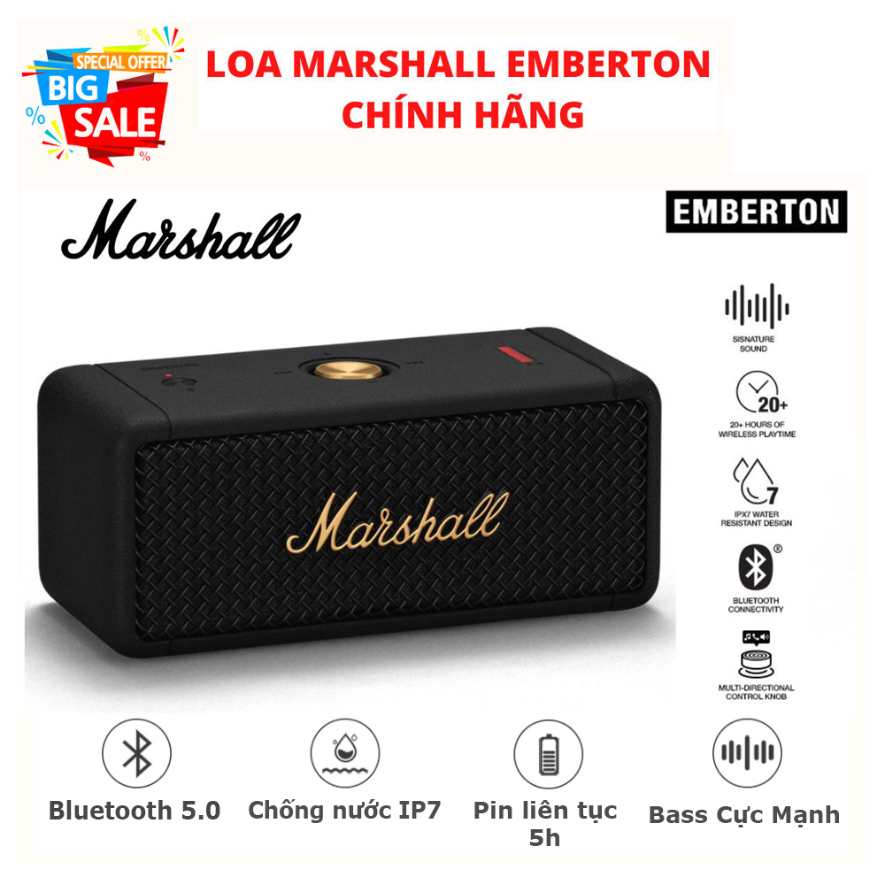 ( Mẫu mới ) Loa bluetooth MARSHALL EMBERTON II M8New 100% Full box nguyên seal 2 củ loa toàn dải 2 inch Dynamic kết hợp 2 Passive Radiat Bảo hành 12 tháng.
