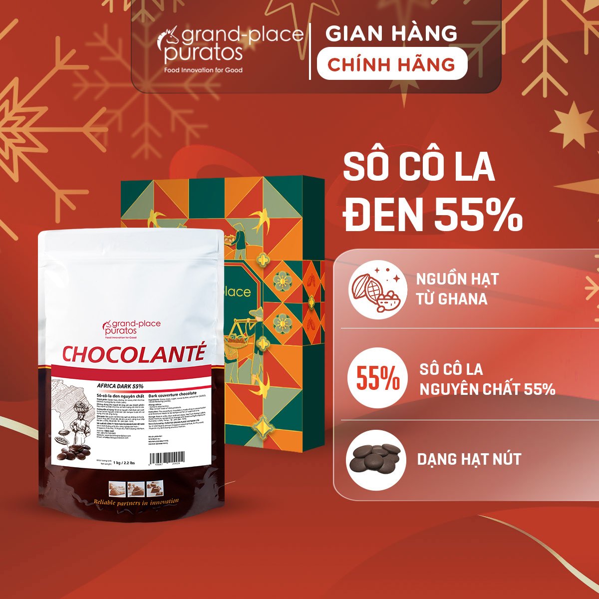 Quà Tặng Socola Nguyên Chất Đen 55% Puratos Grand-Place VN-1kg-4009769