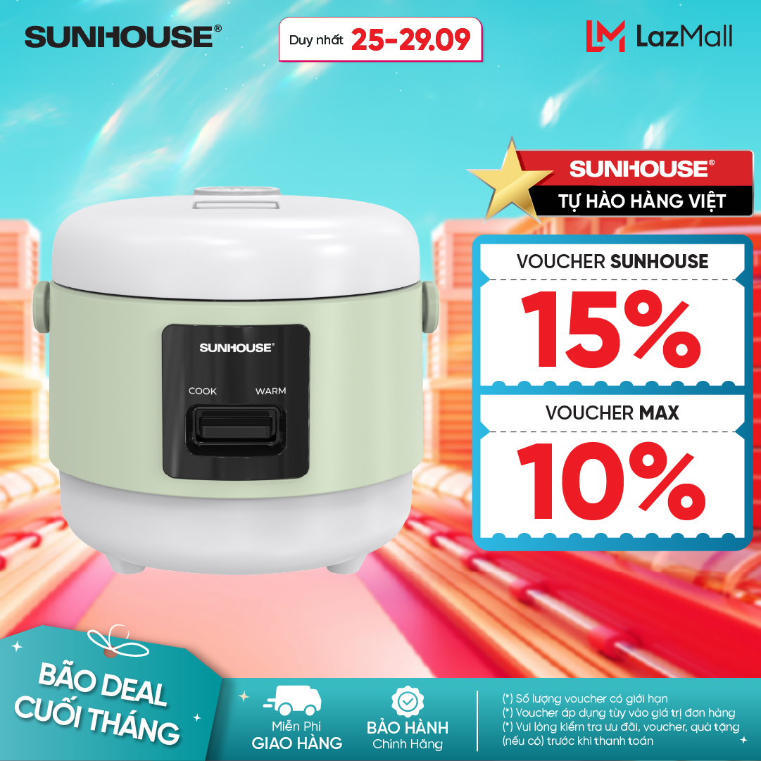 Nồi Cơm Điện Mini 08L Sunhouse SHD8200 - Nấu cơm nhanh Tiết kiệm điện - Thiết kế hiện đại - Bảo hành